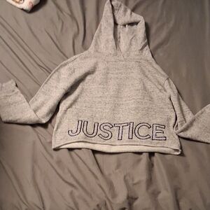 Justice Light Gray Cropped Hoodie with Navy Logo